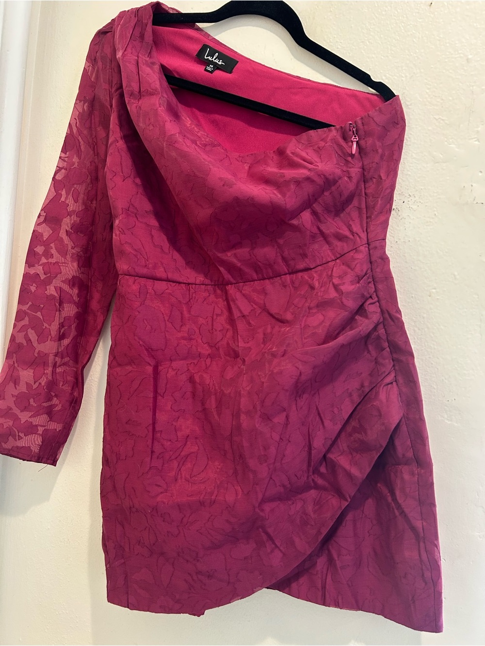 Lulu's Magenta One-Shoulder Lace Sheath Dress Mini Size M